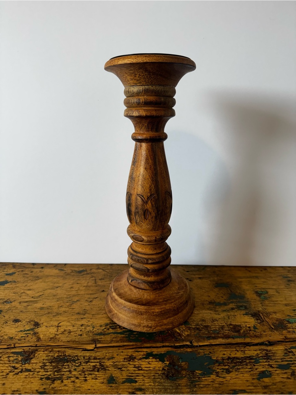 Wooden Pillar Candle Holder - Brown Rustic Home Accent